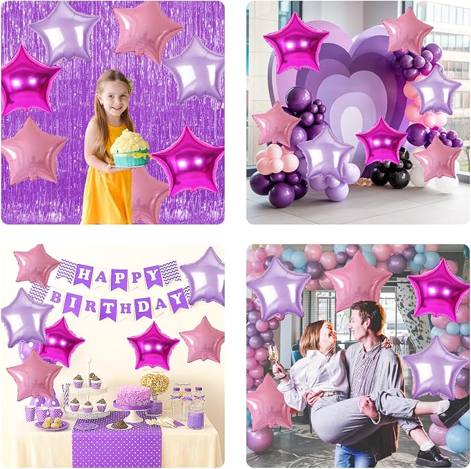 Pink and Purple Star Foil Balloons, 18 Inch Metallic Purple Stars Balloon - Image 8
