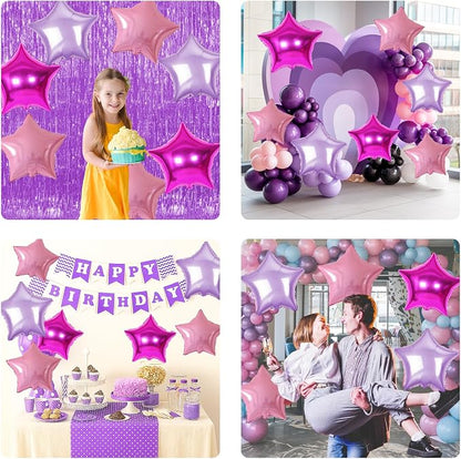 Pink and Purple Star Foil Balloons, 18 Inch Metallic Purple Stars Balloon - Image 8