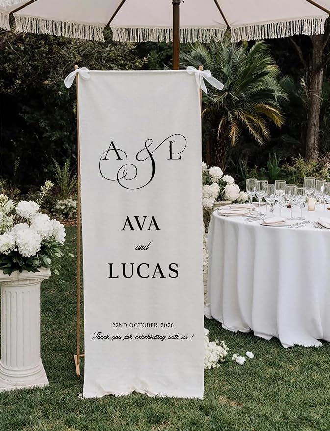 Wedding Welcome Sign Personalized Linen Fabric Banner - Image 4