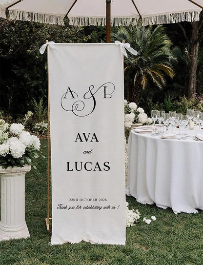 Wedding Welcome Sign Personalized Linen Fabric Banner - Image 4