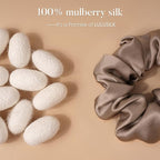 LULUSILK Silk Scrunchies for Hair Sleep, 100% Real Mulberry Silk, No Damage Hair Ties for Women and Girls, Black White and Light Brown, Pack of 3