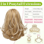 KooKaStyle Ponytail Extension, 10" Short Claw Clip in Pony Tails Hair Extensions Curly Wavy Synthetic Drawstring Hairpieces for Women Honey Blonde with Ash Blonde Highlights
