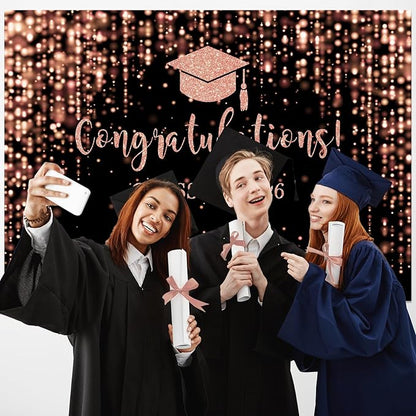 Mocsicka Class of 2026 Backdrop Rose Gold Glitter Bokeh Graduation Party - Image 7