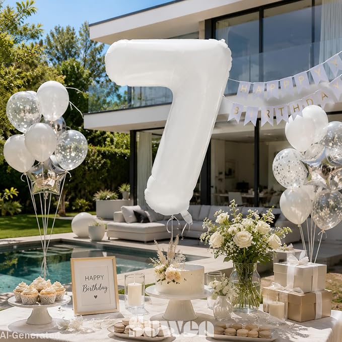 SUWEN 40 Inch White Large 7 Balloon Number Big Foil Helium Numbers 0-9 | Giant - Image 7