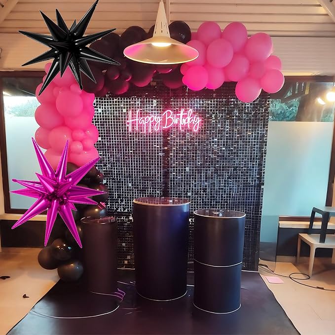 Pink And Black Balloons, 12inch Hot Pink Black Balloons, Confetti Balloon 2pcs - Image 4