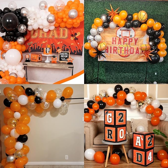 Orange Black Balloons Orange White Sliver Balloons Graduation Decorations 60pcs - Image 3