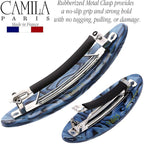 Camila Paris CP2984 French Hair Barrette Clip Handmade Oval Blue, Strong Hold Grip Hair Clips for Women, No Slip Rubberized Metal Closure, Durable Styling Girls Hair Accessories, Made in France