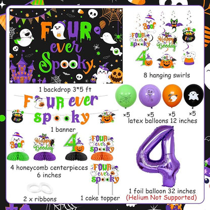 Halloween 4th Birthday Party Decorations Four Ever Spooky Backdrop Banner - Image 6