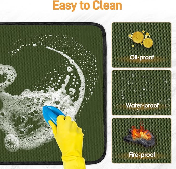 Heat Resistant Mat for Air Fryer, 15 x 18in Heat Resistant Mat for Countertop, Fireproof Silicone Countertop Protector Appliance Slider for Air Fryer, Coffee Maker, Toaster, Oven - Green