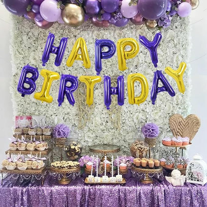 TONIFUL 16 Inch Purple and Gold Happy Birthday Balloons Banner Decorations | - Image 3