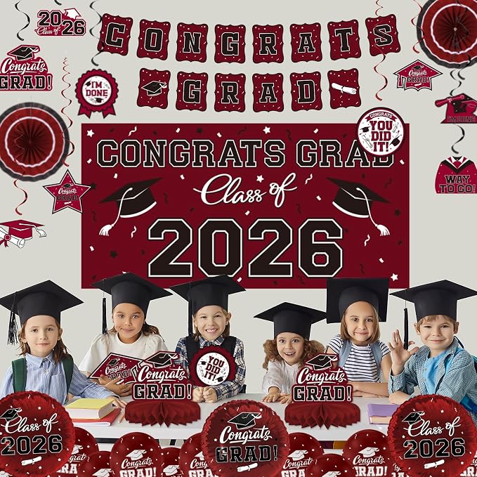 Maroon Themed 2026 Graduation Decorations Set - Image 5