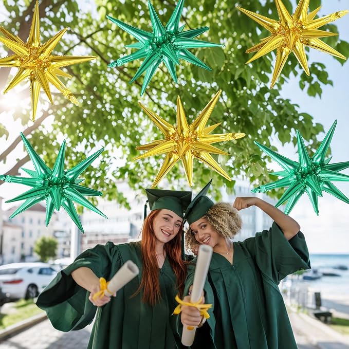 HILAVO 6PCS Green Gold Star Balloons, 22Inch Large Star Shaped Balloon Foil - Image 6