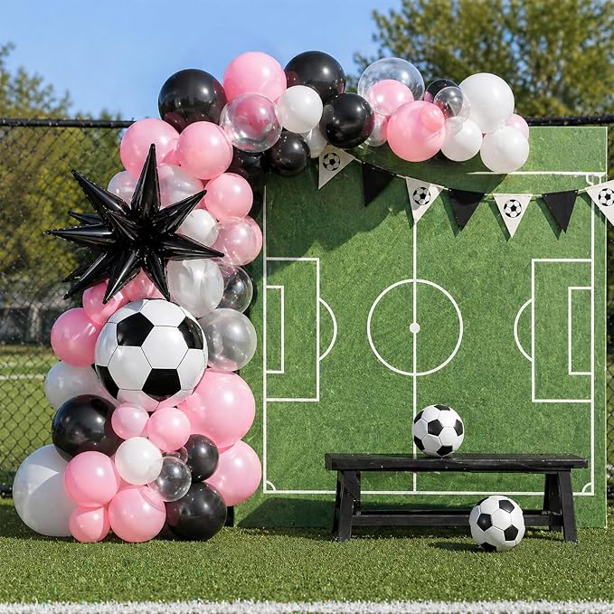 Light Pink and White Soccer Balloons, 12 Inch Pastel Pink and Black Clear - Image 8