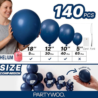 PartyWoo Navy Blue Balloons 140pcs Dark Blue Color 18 12 10 5 Inch | 18 12 10 5 - Image 6