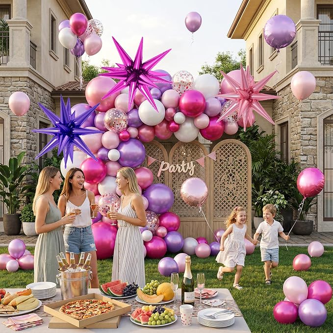 22/27 Inch Hot Pink Purple Star Balloons, Cone Spike Balloon, Aluminum Foil - Image 6
