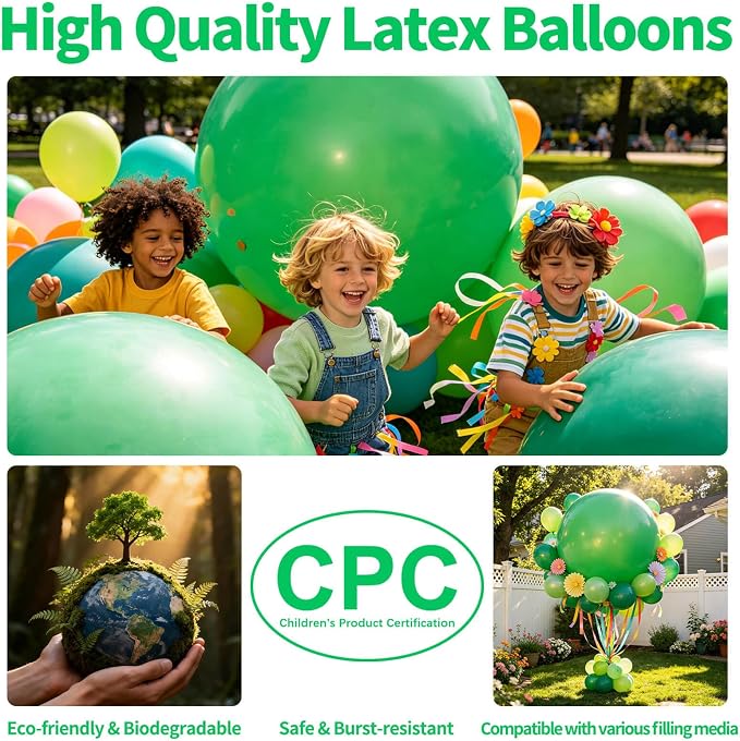 5Pcs Green Big Balloons 36 Inch, Round Large Latex Party Balloons - Image 3