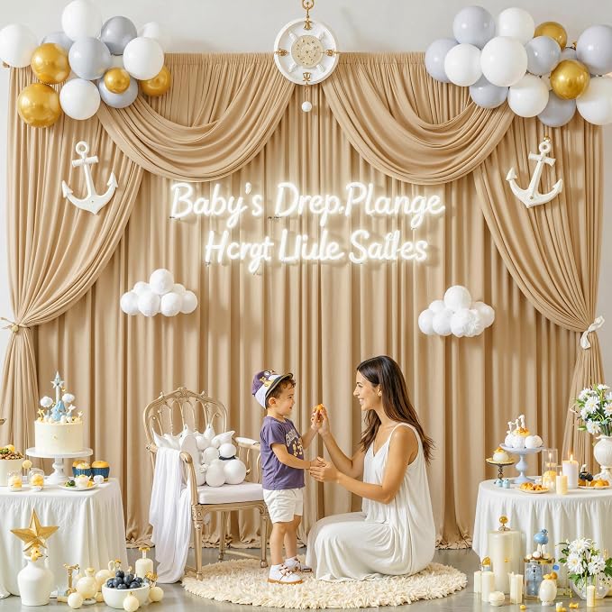 50 ft x 10 ft Wrinkle Free Champagne Backdrop Curtain - Image 4