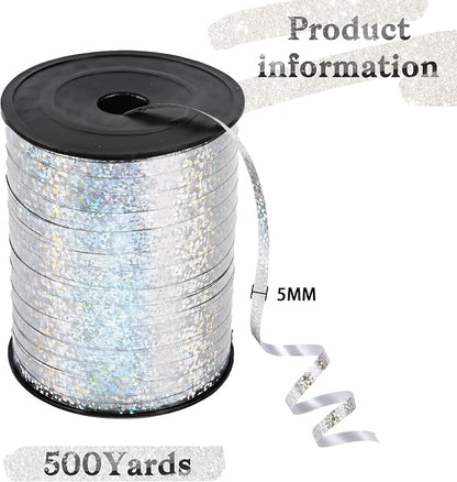 500 Yards Silver Curling Crimped Ribbon Balloon String Shiny Metallic Roll - Image 2