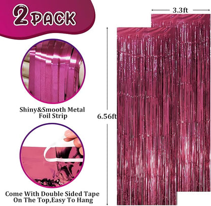 Voircoloria Burgundy Foil Fringe Backdrop Curtains, 2 Pack | Tinsel Streamers - Image 2