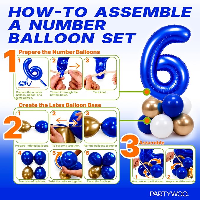 PartyWoo Number Balloons 40 Inch Blue Number 6 Kit - Image 7
