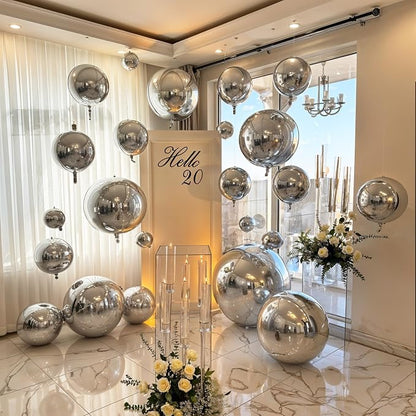 14 Pcs Silver Round Foil Balloons 22/15/10 4D Ball Balloons Metallic Silver - Image 6