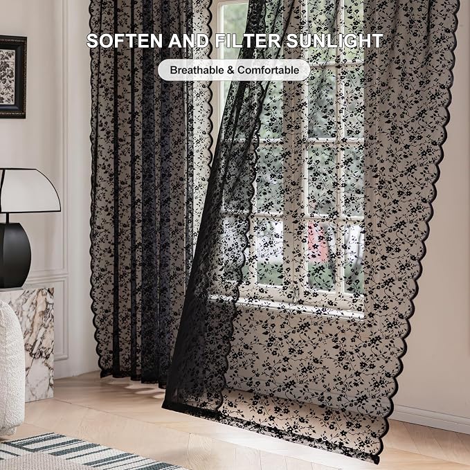 Anmao Vintage Lace Sheer Curtains 45 Inches Long - Image 2