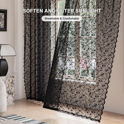 Anmao Vintage Lace Sheer Curtains 54 Inches Long - Image 2