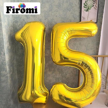 FIROMI 15 Number Balloons Gold Big Foil Mylar 51 Balloon Numbers 40-inch | - Image 3