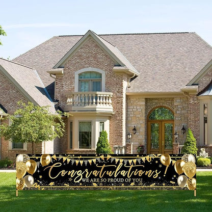 Graduation Decoration Banner Black and Gold Graduation 2026 Banner Sign Gold by AVEZANO