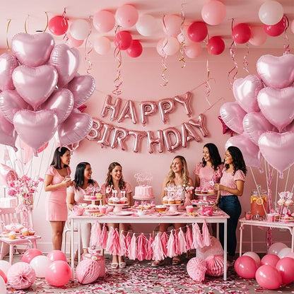 TONIFUL 30 Pcs Matte Pink Heart Balloons 18 Inch Heart Shape Foil Balloon | - Image 3