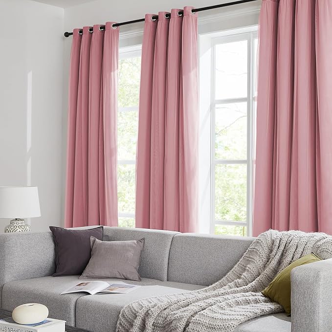 100% Blackout Curtains for Bedroom, Double Layer Pink Curtains, Room Darkening - Image 9