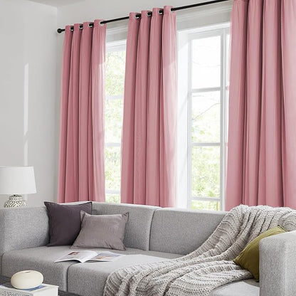 100% Blackout Curtains for Bedroom, Double Layer Pink Curtains, Room Darkening - Image 9