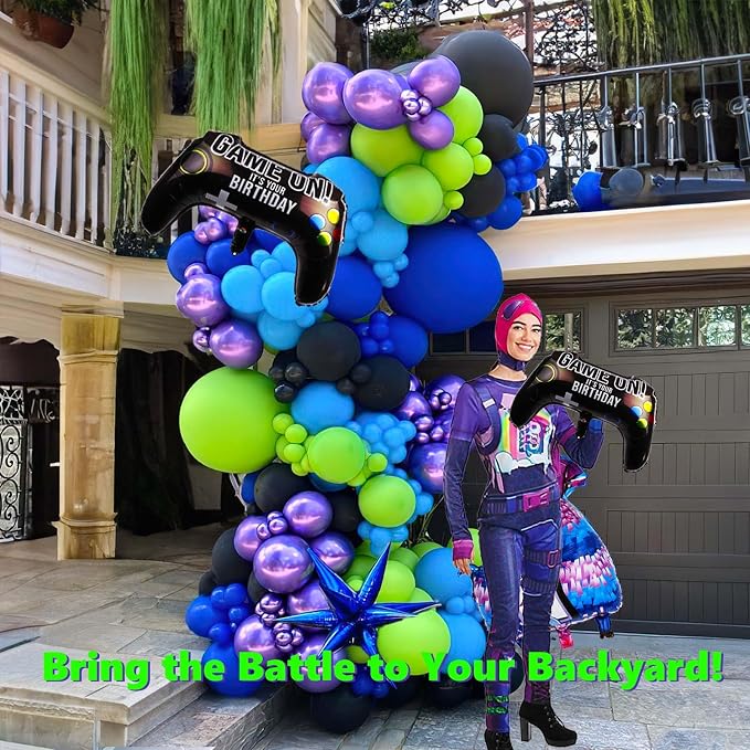 Video game balloon garland arch kit 140pcs purple blue green black balloons - Image 5