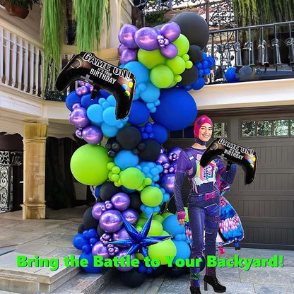 Video game balloon garland arch kit 140pcs purple blue green black balloons - Image 5
