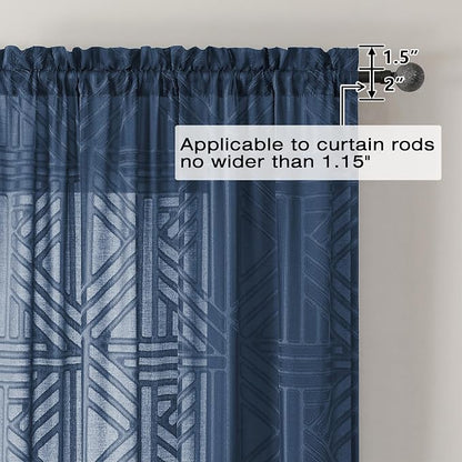 Simplebrand Navy Blue Semi Sheer Curtains 84 Inches Long 2 Panels, Light - Image 4