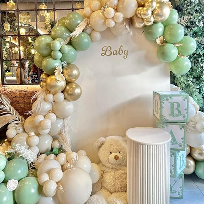 Dusty Green White Gold Balloons - Image 6