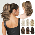 Ponytail Extension - 14" Claw Clip in Ponytail Hair Extensions Natural Soft Synthetic Layered Wavy Pony Tail Hair Pieces for Women - Chocolate Brown with Highlights