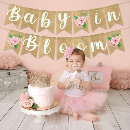 ANGOLIO 2Pcs Floral Baby in Bloom Baby Shower Burlap Banner Decoration Wall - Image 5
