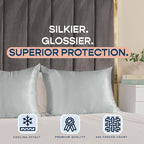 BLISSFORD Satin Pillowcase with Zipper, for Hair and Skin Care, Feels Soft and Cool Like a Silk Pillowcase, Satin Pillow Cases 2 Pack, Slik Pillow Cover, Silver Grey - Queen Size, Set of 2