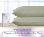 California Design Den Standard/Queen Size Pillow Cases Set of 2-1000 Thread Count Sateen, Soft & Thick 100% Cotton Pillow Cases Standard Size, Durable - Sage Green