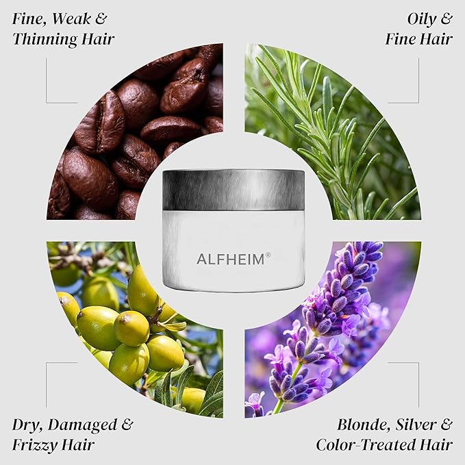 ALFHEIM Rosemary+ Purifying Hair Mask – Deep Hydrating & Balancing Treatment for Oily & Fine Hair with Rosemary, Peppermint & Jojoba Oils – Strengthens, Smooths & Refreshes – Sulfate Free – 8.45 oz