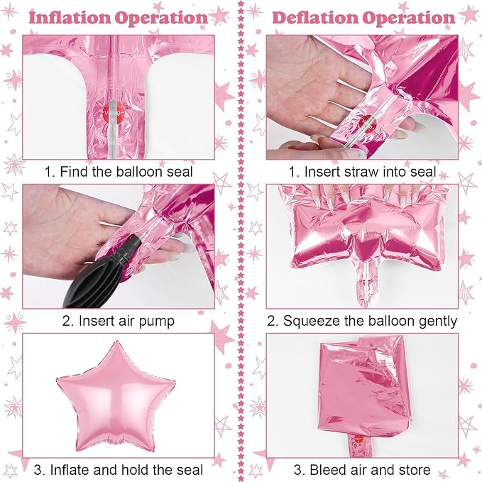 14pcs Pink Silver Star Balloons, Mixed Star Foil Balloon, 22Inch Explosion - Image 7