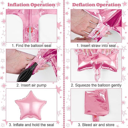 14pcs Pink Silver Star Balloons, Mixed Star Foil Balloon, 22Inch Explosion - Image 7