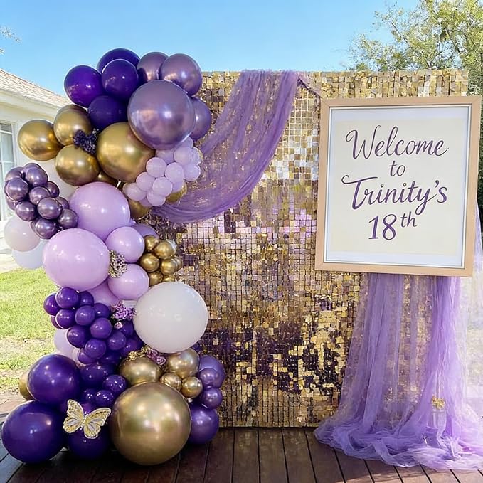 103pcs Purple and Gold Balloon Garland Arch Kit, 18/12/10/5 Inch Metallic Gold - Image 5