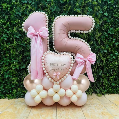 Light Pink 5 Balloon Number, Retro Blush Pink Gold Beige Nude Latex Balloons 5 - Image 7