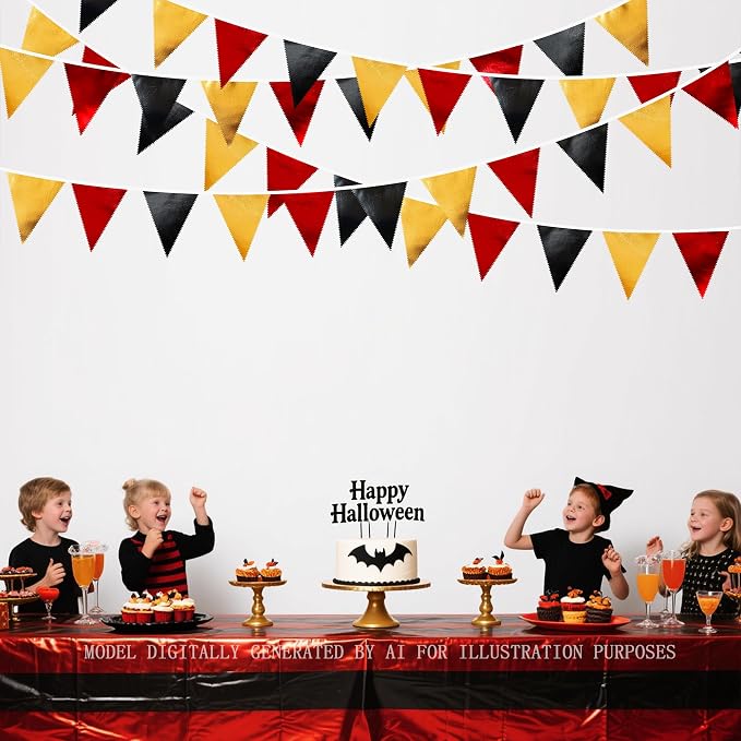 Red Black Gold Party Decorations Metallic Fabric Triangle Pennant Banner Flag - Image 5