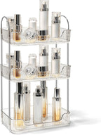 Bathroom Counter Organizer Countertop Storage Skincare Countertop Makeup Organizer Cosmetics Skincare Organizers Holder for Perfume-Clear White-Silver Pole-3 Tier