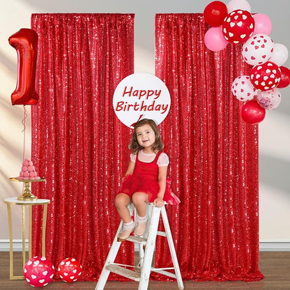 Red Sequin Curtains 2 Packs 3ftx8ft Photo Booths Backdrop - Image 3