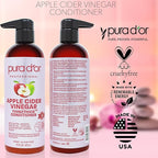 PURA D'OR 16 Oz Apple Cider Vinegar Thin2Thick Conditioner - Biotin, Keratin, Caffeine, Castor Oil & Key Active Ingredients for All Hair Types, Men & Women