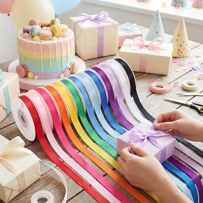 woric 120 Yards Rainbow Ribbon 12 Colors 3/8" x 10 Yards/Roll | Easy To Tie and - Image 6